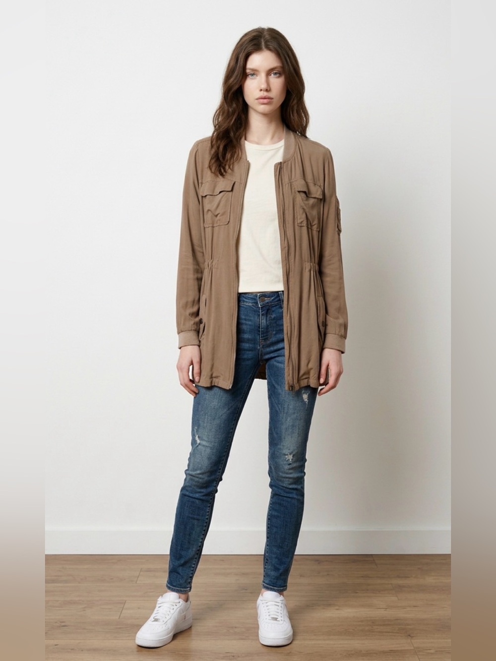 Ashley By 26 International Taupe Utility Jacket with Drawstring Waist